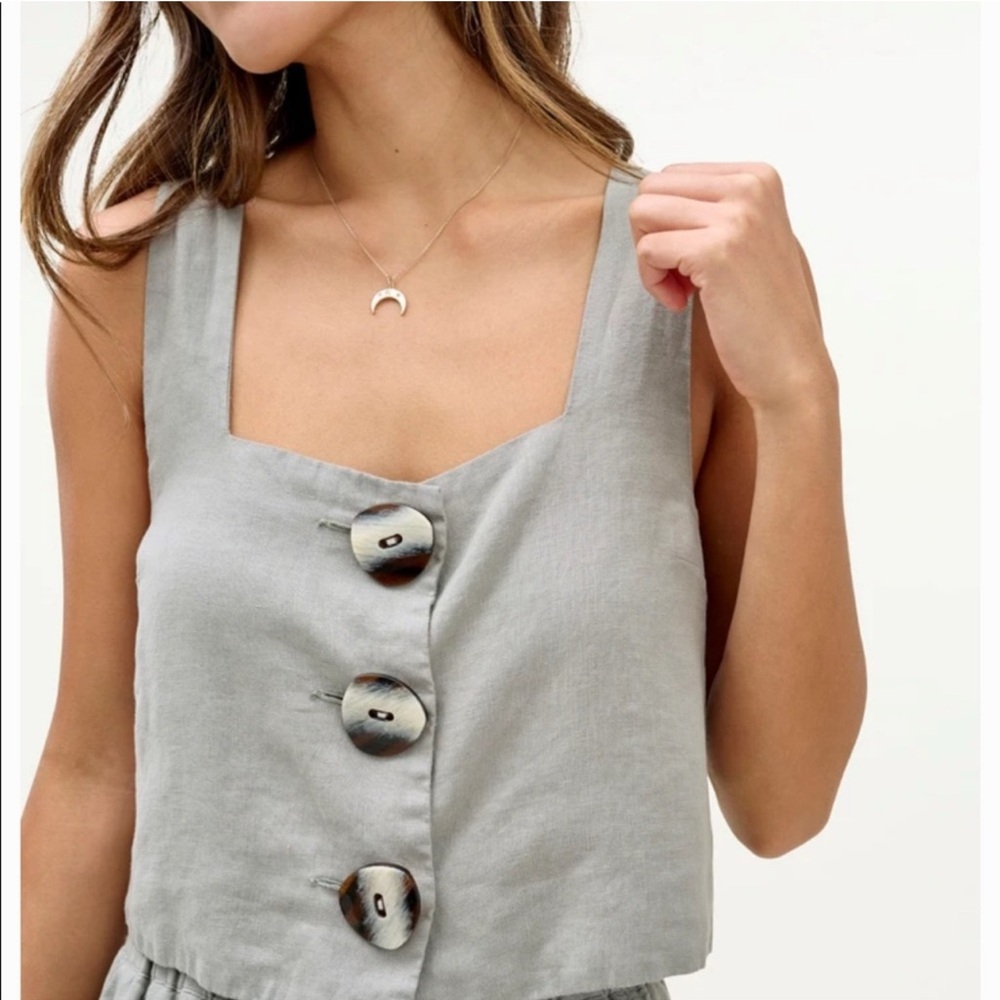 NWT Button Front Linen Open Back Crop Top SAGE Mary Lawless Lee X